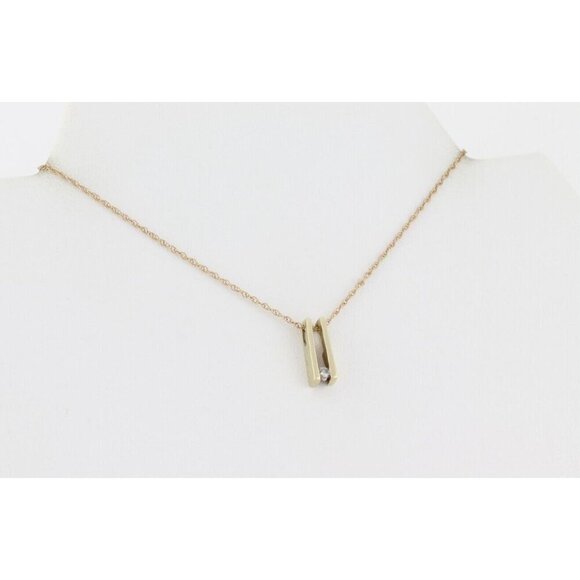 10k Yellow Gold Diamond Necklace 18" Chain - Picture 7 of 8